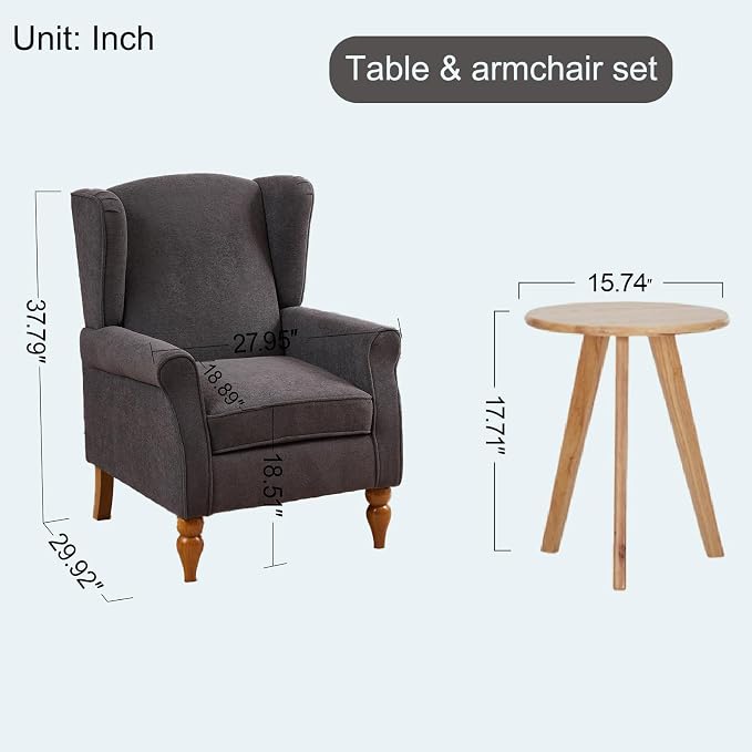 Upholster Accent Armchair & Side Table 2-Piece Set, Chenille Vintage Style - Image 3