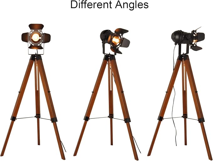 Decoluce Vintage Tripod Floor Lamp, Height Adjustable Wooden Camera Tripod - Image 2
