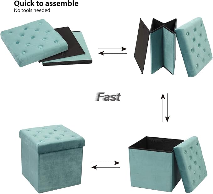 B FSOBEIIALEO Storage Ottoman Cube Velvet Tufted Folding Ottomans Footstool - Image 7