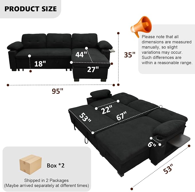 KCGKCG 93" L Shaped Sleeper Sofa Bed, Pull Out Sectional Couch - Image 2