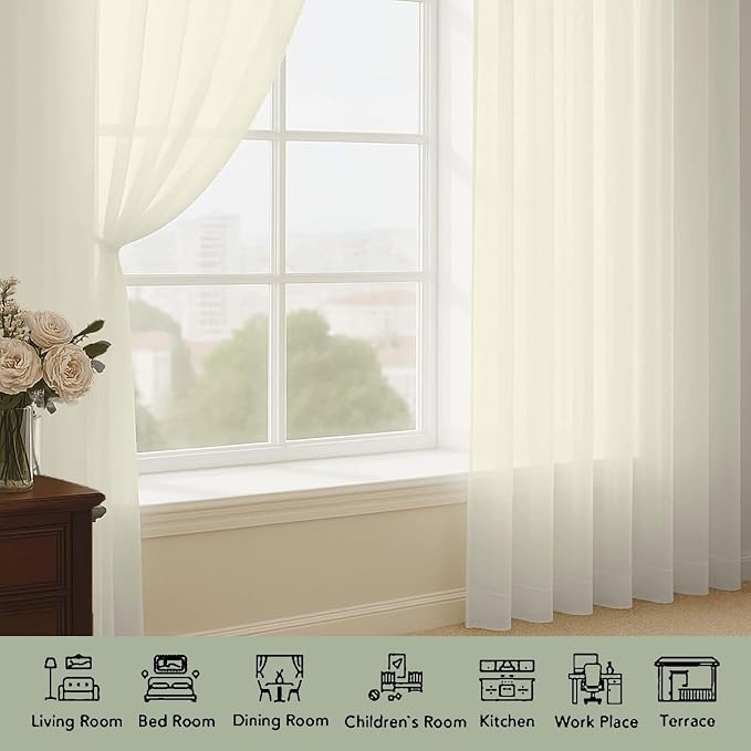 OWENIE Sheer Cream Curtains 108 Inches Long - Image 3