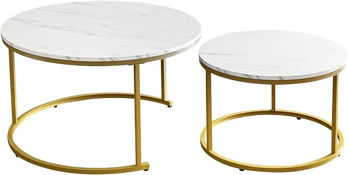 AT-VALY Coffee Table Set of 2 Nesting Tables, Round Sofa Table - Image 5