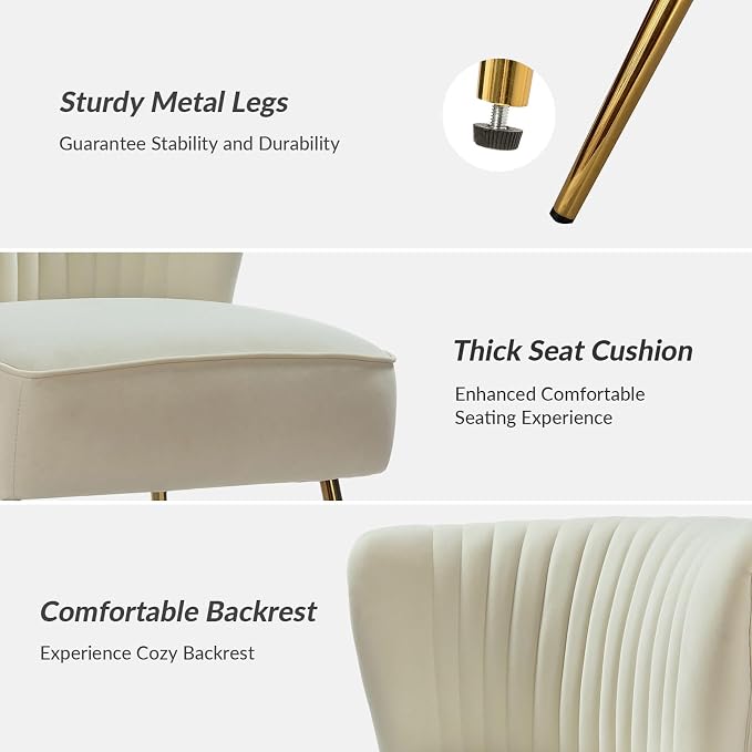 HULALA Home Velvet Accent Chair Set of 2, Modern Armless Upholstered Side Chair - Image 5