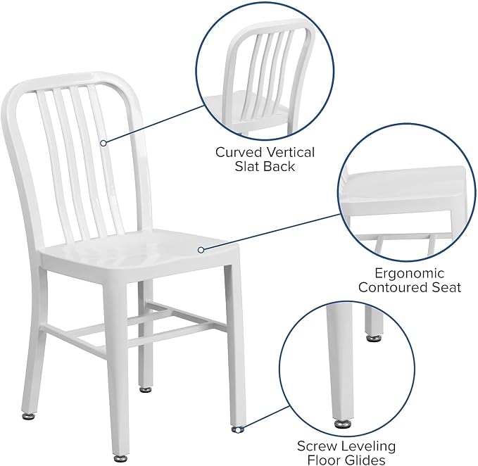 Flash Furniture Commercial Grade White Metal Indoor-Outdoor Chair - Image 4