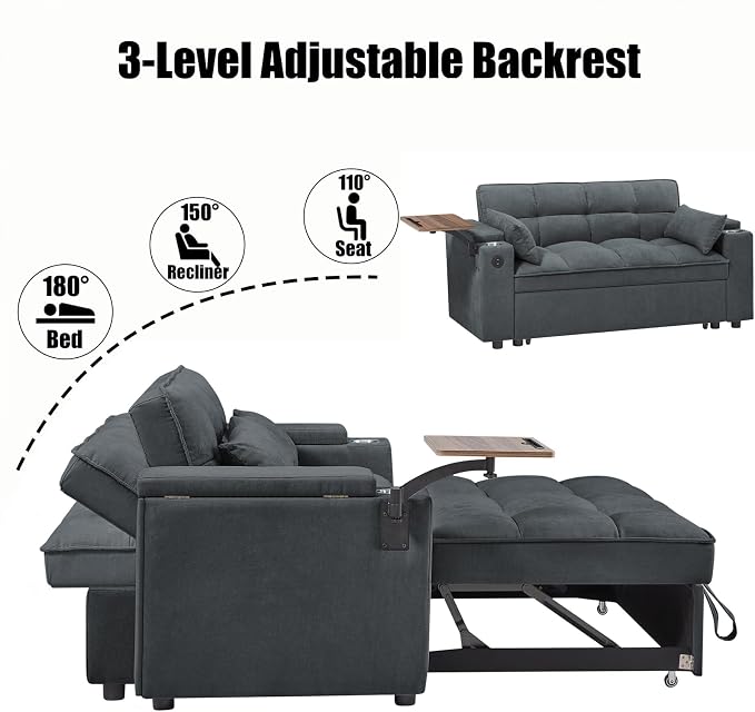 Auvsoce 65'' Convertible Sleeper Sofa Bed - Image 4