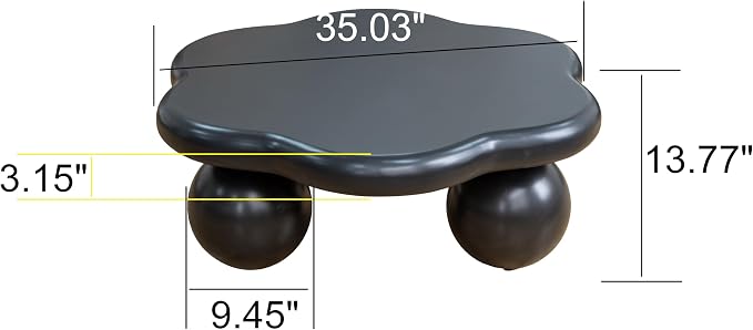 35" Cloud Coffee Table with 3 Ball Legs, Modern Minimalist Petal Center Table - Image 2