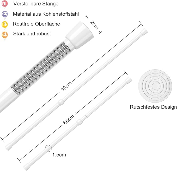 AIZESI Spring Tension Rods Adjustable Tension Curtain Rod Small Tension Rod No - Image 4