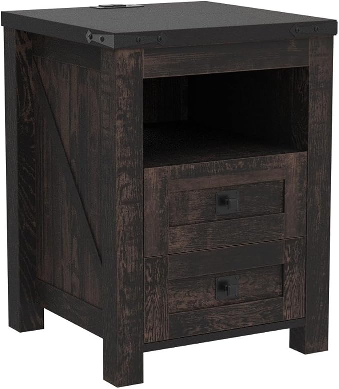 T4TREAM Nightstand with Charging Station, End Table, Side Table with 2 Drawers - Image 4