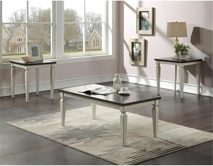 Bowery Hill 3-Piece Coffee Table Set, Antique White and Brown Finish, MDF and - Image 2