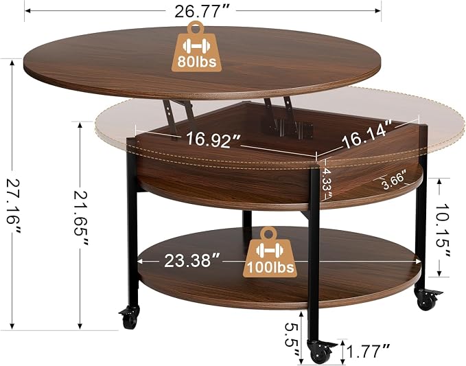 FABATO Round Lift Top Coffee Table - Image 3