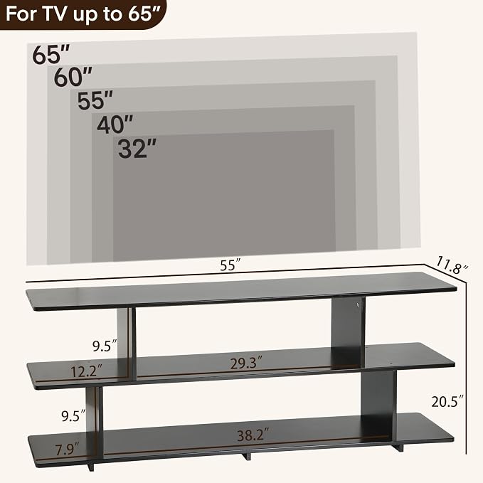 Bamboo TV Stand for TVs up to 65", 3 Tier Accent Entertainment Center - Image 2