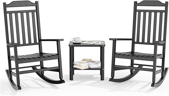 3 Piece Outdoor Rocking Bistro Set, Rocking Chairs Outdoor Furniture, Resin by GYMHILL