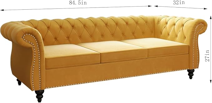 Chesterfield 3 Seater Sofa, Modern Velvet Tufted Couch 3 Seater - Image 2