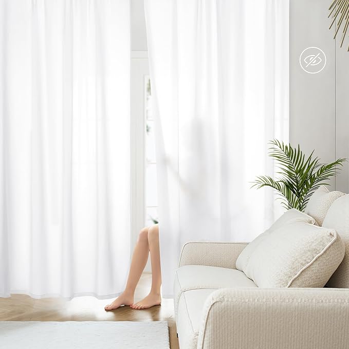 HOMEIDEAS Non-See-Through White Privacy Sheer Curtains, 52 X 54 Inches Long 2 by HOMEIDEAS