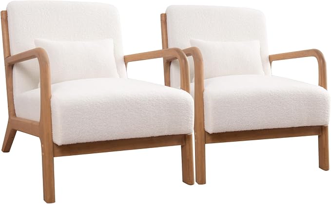 ANJ Mid Century Modern Accent Chair Set of 2, Single Boucle Lounge Reading - Image 9