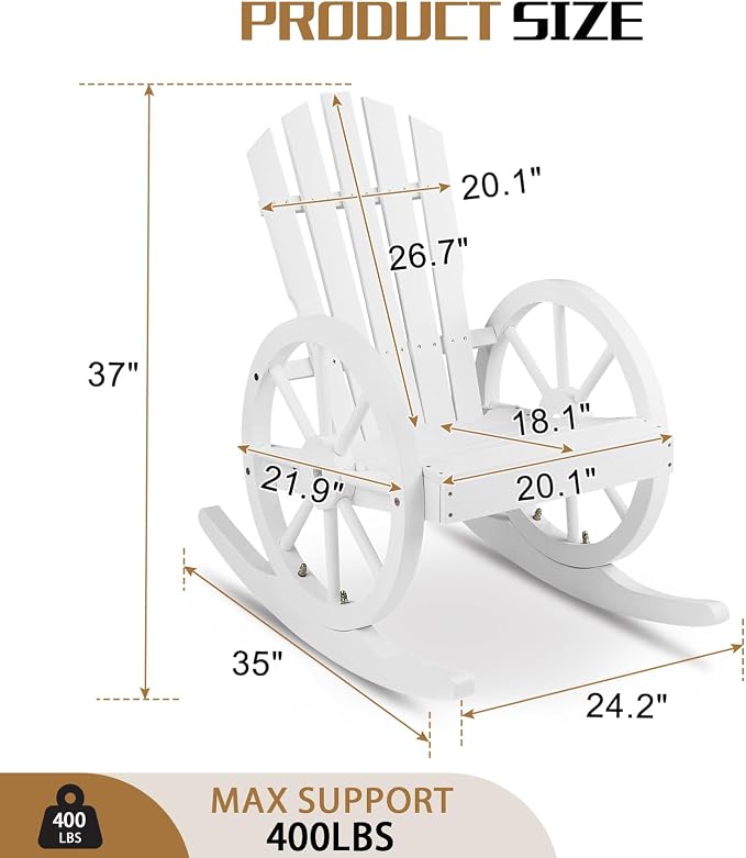 Outvita Adirondack Rocking Chair, Wood Wagon Rocker, Outdoor Wooden Carbonized - Image 2