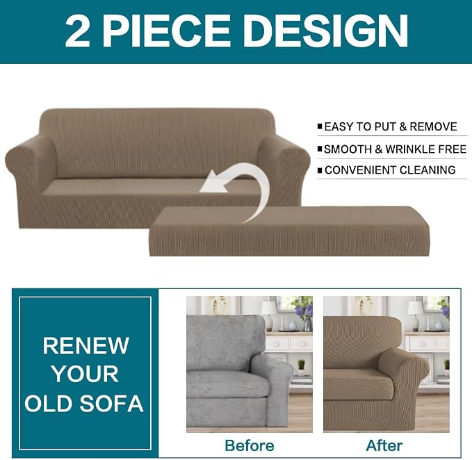 Turquoize Stretch Sofa Slipcover 2 Pieces Sofa Cover Couch Cover - Image 3