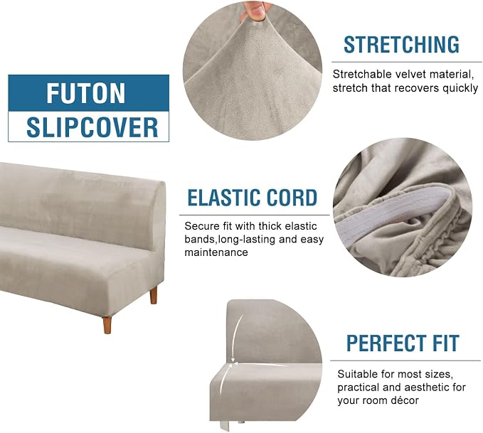 H.VERSAILTEX Real Velvet Futon Cover Armless Sofa Covers Sofa Bed Covers - Image 2