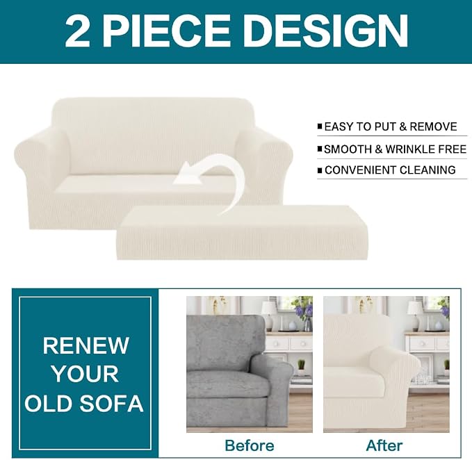 Turquoize Stretch Sofa Slipcover 2 Pieces Sofa Cover Couch Cover - Image 3