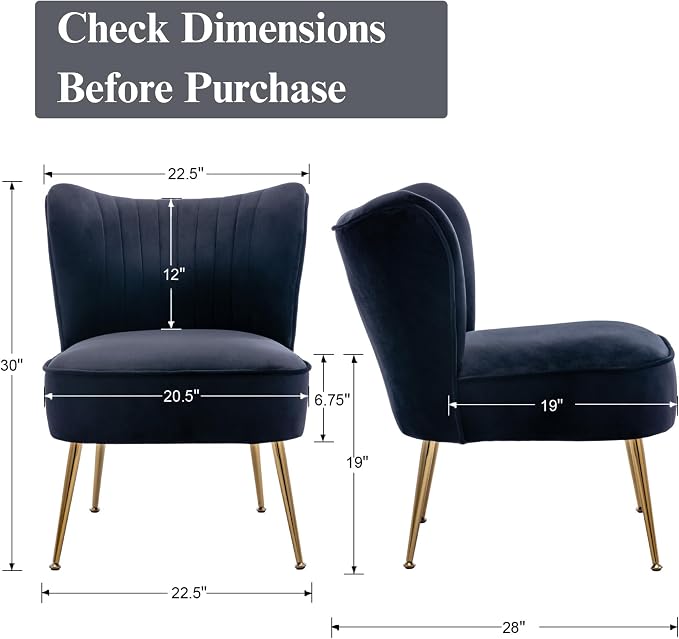 Velvet Accent Chair Set of 2 Comfy Living Room Chair Armless Slipper Chair Mid - Image 2