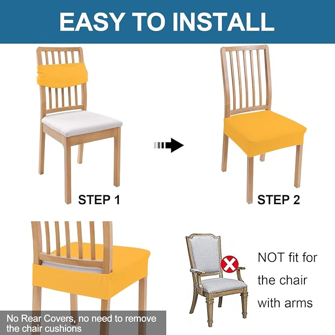 Smiry Waterproof Seat Covers for Dining Room Chairs Set of 2, Stretch Jacquard - Image 5