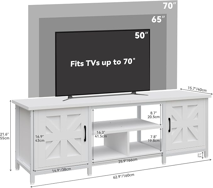 YITAHOME TV Stand with LED Lights & Charging Station, Farmhouse Entertainment - Image 2