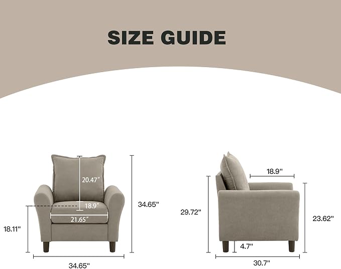 Mid-Century Accent Chair, Modern Linen Fabric Armchair - Image 2