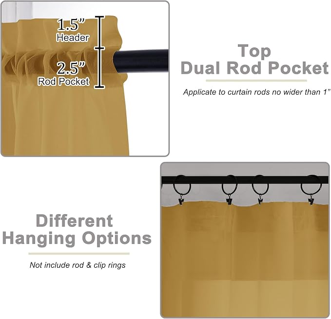 Gold Sheer Curtain for Bedroom Living Room 78 Inches Long 2 Panels Set - Image 4