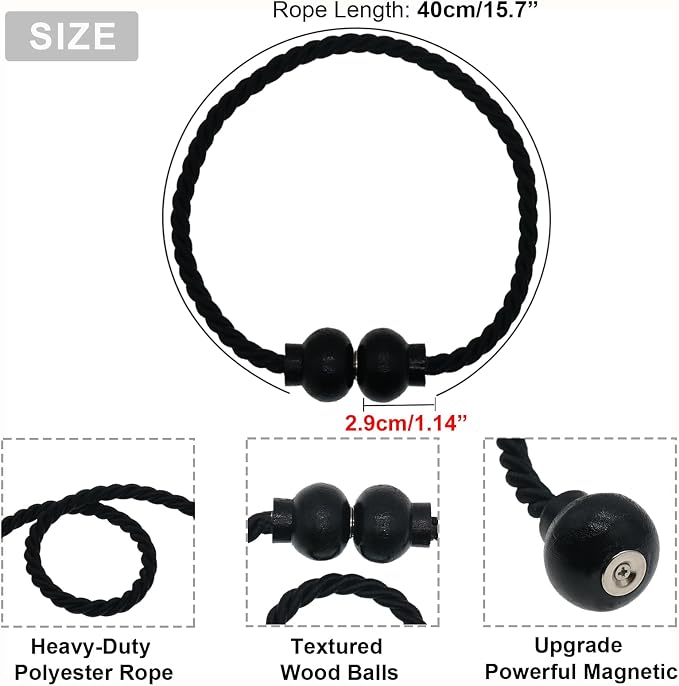 6 Pack Magnetic Curtain Tiebacks Modern Handmade Rope Curtain Tie Backs - Image 3