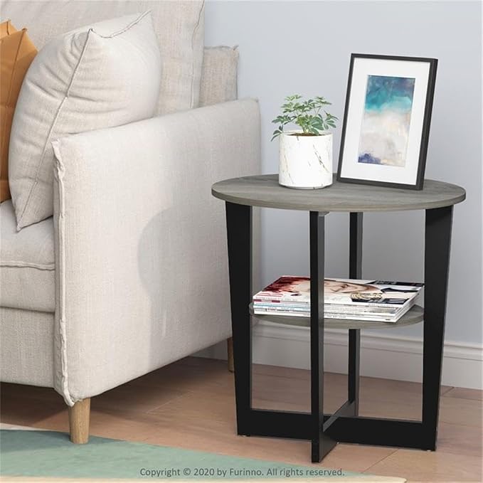 Furinno JAYA Side Table, 2-Tier Round Modern End Table - Image 2
