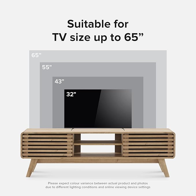 mopio Ensley 59" TV Stand with Slatted Door, Mid Century Modern Entertainment - Image 3