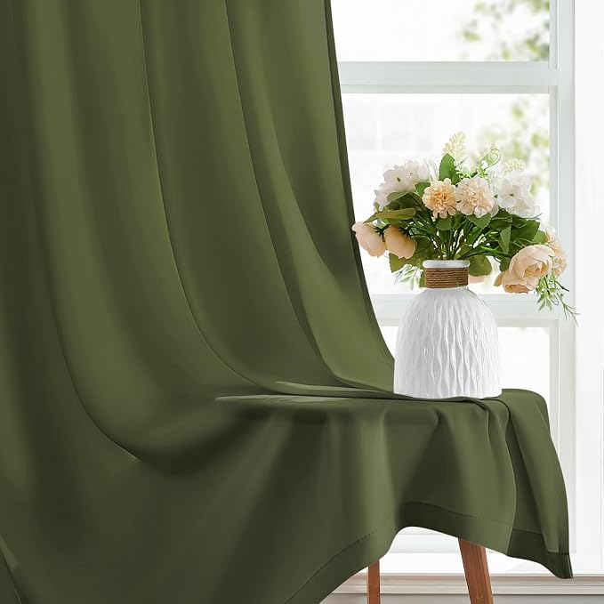 HOMEIDEAS Non-See-Through Olive Green Privacy Sheer Curtains, 52 X 84 Inches - Image 5