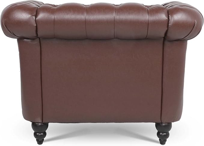 LEVNARY Leather Chesterfield Chair, Mid-Century Modern Single Sofa Chair - Image 8