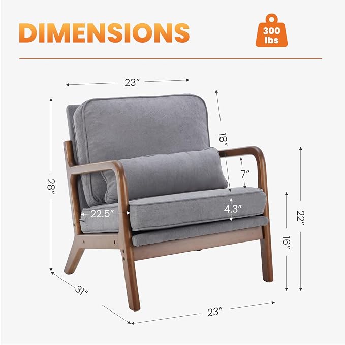 DUMOS Mid Century Modern Chairs Set of 2, Accent Chair - Image 2