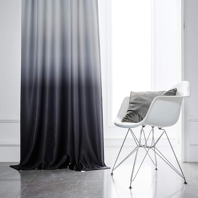 SimpleHome 84 Inch Long Ombre Blackout Curtains Gradient White and Black Room - Image 2