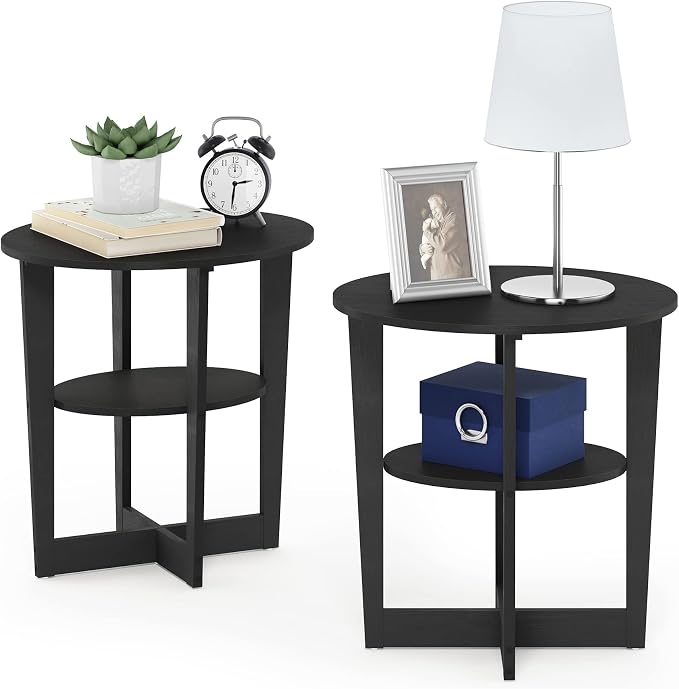 Furinno JAYA Side Table Set of 2, 2-Tier Round Modern End Table by Furinno-FitsYourSpaceFitsYourBudget