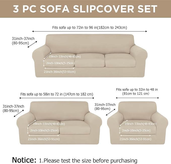 HunnmingRe Sofa Covers for 3 Cushion Couch Stretch Sofa and Loveseat Covers Set - Image 2