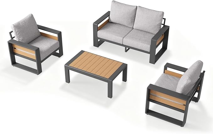 Aoxun Aluminum Patio Furniture Set, 4 Piece Luxury Outdoor Sectional - Image 9