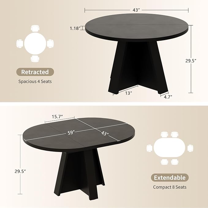 iPormis 43.3in-59in Extendable Round Dining Table - Image 2