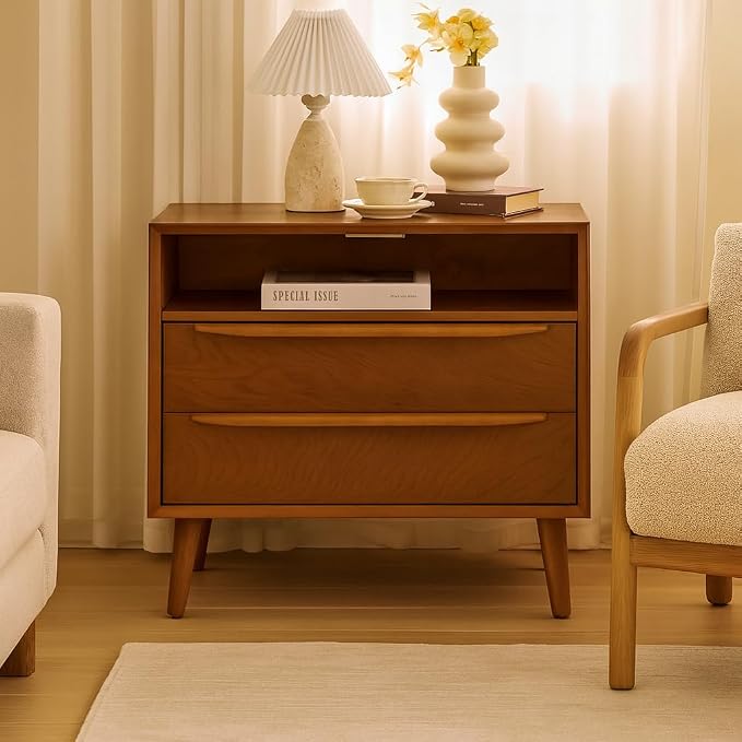 HULALA HOME End Table with Charging Station, Mid-Century Modern 2 Drawer and - Image 7