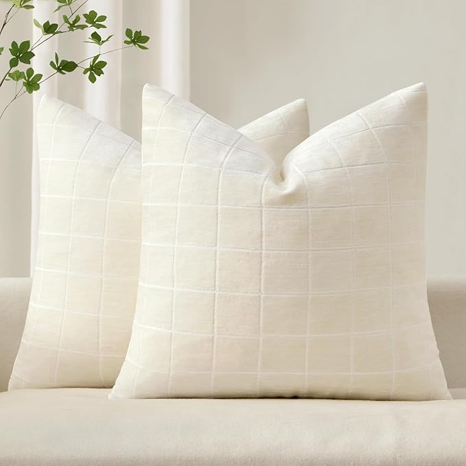 MIULEE Decorative Chenille Check Throw Pillow Covers Vintage Plaid Couch by MIULEE