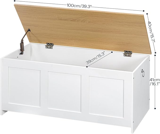 HOOBRO Storage Bench, 39.3" Retro Wooden Storage Chest, Wooden Storage Trunk - Image 3