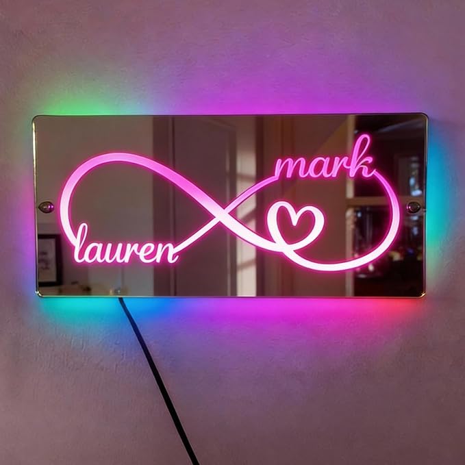 VEELU Personalized Photo Mirror Light Custom Couple Name Neon Signs LED Forever by VEELU