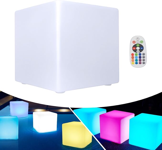 Rechargeable LED Cube Chair, 16 Colors Remote Conctrol Glow Furniture Stool by JUOPTGJ