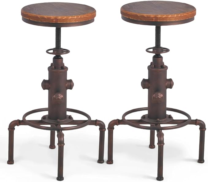 Topower Antique Vintage Industrial Barstool Solid Wood Water Pipe Fire Hydrant by Topower
