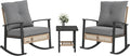 Outsunny 3 Pieces Rocking Wicker Outdoor Bistro Set, Rattan Patio Furniture Set by Outsunny