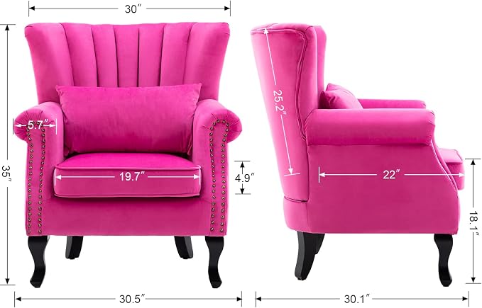 Mid Century Accent Chair Modern Tufted Wingback Armchair Club Chair Velvet - Image 3