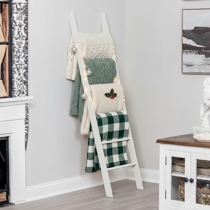 Blanket Ladder for Living Room and Bedroom, 5ft 8 inch, 6-Tier Wall Leaning - Image 3