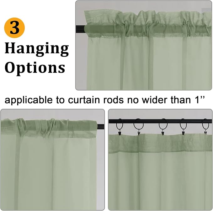 Gwine Sage Green Sheer Curtains 72 Inches Long 2 Panels Set - Image 3