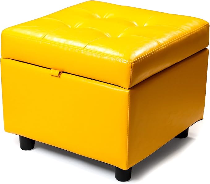 H&B Luxuries Tufted Leather Square Flip Top Storage Ottoman Cube Foot Rest by HBLuxuries